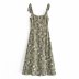 Spring Retro Print Lace-up Slit Dress NSAM42972