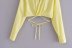 Yellow lapel v-neck long sleeve tie-back stylish cropped blouse NSAM43028