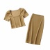 square neck short-sleeved T-shirt sexy long skirt suit NSHS43102