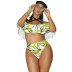 printed lotus leaf shoulder plus size swimsuit  NSHL43135