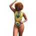 ethnic style floral zipper one-piece swimsuit  NSHL43141