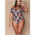plus size printing off-shoulder one-piece swimsuit NSHL43148