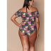 plus size printing off-shoulder one-piece swimsuit NSHL43148