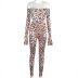 strapless flared sleeve bodysuit leopard print trousers suit NSHLJ43208