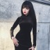 sexy suede long-sleeved little black dress NSXE38607