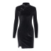 sexy suede long-sleeved little black dress NSXE38607