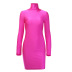 sexy high-necked long-sleeved tight-fitting pleated dress  NSXE38609