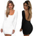 black and white long-sleeved sexy fold dress NSZY38616