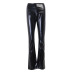 pantalones de cuero de cintura alta con abertura simple de moda NSXE38673