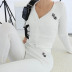 V-neck cardigan embroidery cropped blouse shaping trousers suit  NSXE38679