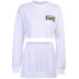 rainbow letter printing long-sleeved crop top and skirt suit  NSXE38727