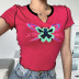 Butterfly Printed V-neck Fashion All-match T-shirt NSXE38772