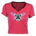 Camiseta con cuello en V y estampado de mariposas. NSXE38772