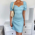 solid color V-neck puff sleeve sexy tight-fitting dress NSXE38780