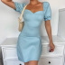 solid color V-neck puff sleeve sexy tight-fitting dress NSXE38780