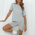 pure color short-sleeved round neck top shorts two-piece home suit NSGE38859