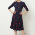 casual cherry print long-sleeved chiffon dress NSGE38891