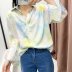 Tie-dye lapel long sleeve satin breasted blouse NSAM43291