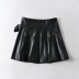 square button decor leather pleated short skirt  NSAC43304