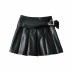 square button decor leather pleated short skirt  NSAC43304