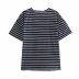 black and white striped loose round neck T-shirt  NSAM43377