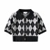 Diamond plaid  lapel short-sleeved sweater NSAC43430