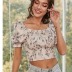 Floral lantern sleeve slim blouse NSYD43439