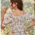 Floral lantern sleeve slim blouse NSYD43439
