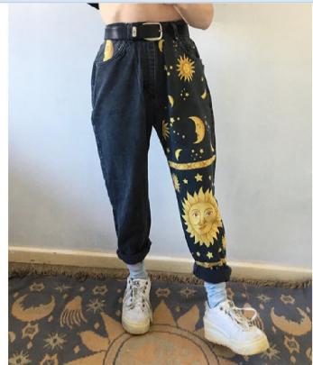 Sun & Star Print Loose Jeans NSYF43454