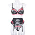 mesh cross-belt contrast color garter lingerie three-piece set NSWY43650