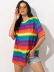 Rainbow stripe printing short-sleeved T-shirt NSGHY43729