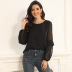 lace long-sleeved black blouse  NSGHY43738