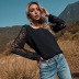 lace hollow long-sleeved top  NSGHY43801