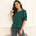 splicing solid color pullover round neck top  NSGHY43802