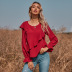 stitching long-sleeved round neck top NSGHY43805