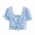 Square Neck Drawstring Puff Sleeve Floral Shirt NSAM43876