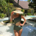solid color slim high waist split bikini  NSHL44012