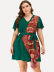 loose large size floral V-neck skirt NSGHY44159