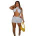 Solid Color Self-Tie Cropped Halter Top & Shorts Set NSMX44326