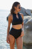 Fashion solid color high waist zip swimsuit NSLM44333