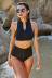 Fashion solid color high waist zip swimsuit NSLM44333