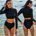 solid color high neck long sleeve swimsuit NSLM44332