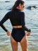 solid color high neck long sleeve swimsuit NSLM44332