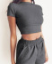 Plus size solid color t-shirt elastic waist shorts set NSXZY44502