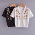 V-neck flower embroidery short-sleeved knitted T-shirt  NSAM44583