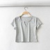 solid color small V-neck short-sleeved T-shirt  NSHS44680