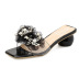 Floral decor clear thick heeled sandals NSHU44690