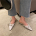 Pearl decor pointed flat slide sandals NSHU44705