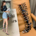 snake pattern golden strap high-heeled high tube sandals  NSSO44710