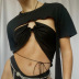 hanging neck folded short-sleeved T-shirt  NSYSB44825